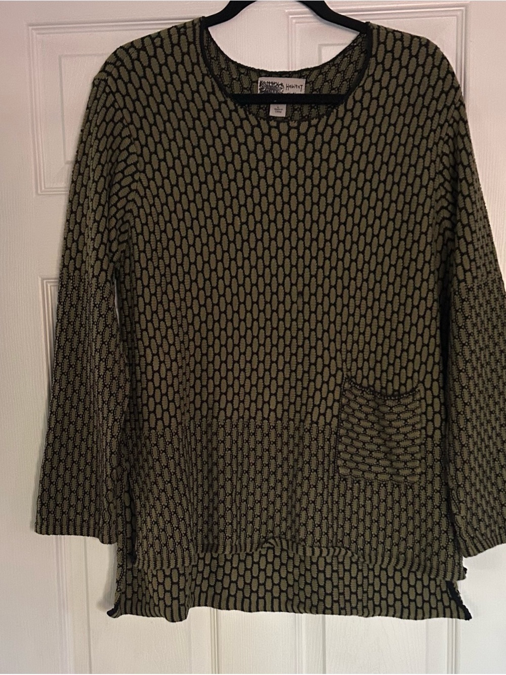 Habitat Clothes to Live In Sweater Large Olive Green & Black Textured Knit Tunic